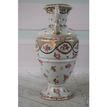 Porcelanowy Wazon - Biała Waza Amfora - Różowe Kwiaty - Ręcznie Malowana