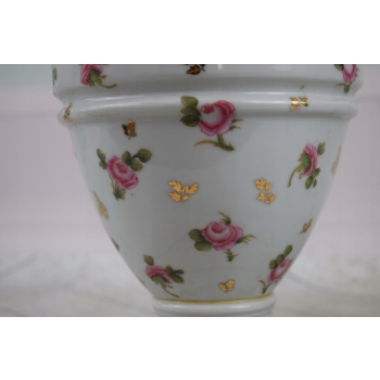 Porcelanowy Wazon - Biała Waza Amfora - Różowe Kwiaty - Ręcznie Malowana