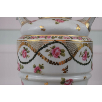 Porcelanowy Wazon - Biała Waza Amfora - Różowe Kwiaty - Ręcznie Malowana