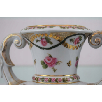 Porcelanowy Wazon - Biała Waza Amfora - Różowe Kwiaty - Ręcznie Malowana