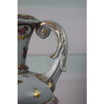 Porcelanowy Wazon - Biała Waza Amfora - Różowe Kwiaty - Ręcznie Malowana