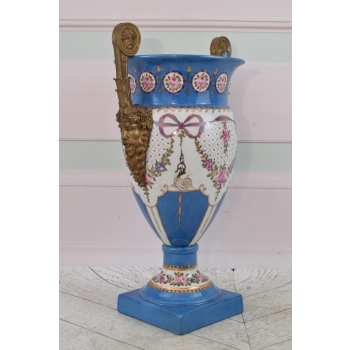 Porcelanowy Wazon - Waza Amfora - Porcelana + Brąz - Wstążki Kwiaty Ozdoba