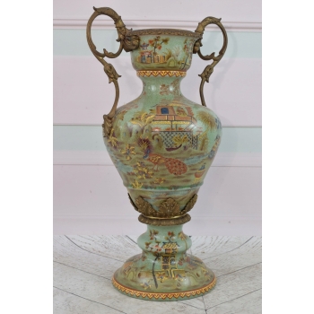 Porcelanowa Waza - Wazon Amfora - Porcelana + Brąz - Chińskie Zdobienia