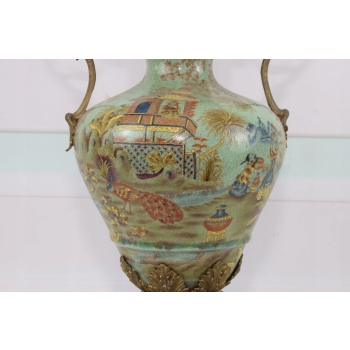 Porcelanowa Waza - Wazon Amfora - Porcelana + Brąz - Chińskie Zdobienia