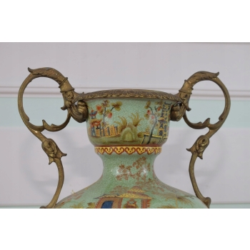 Porcelanowa Waza - Wazon Amfora - Porcelana + Brąz - Chińskie Zdobienia