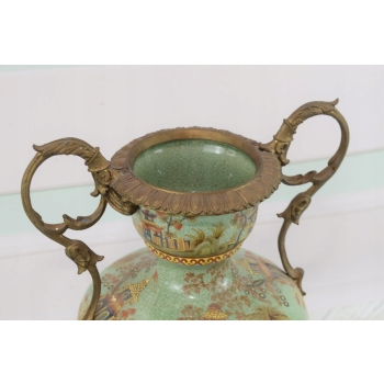Porcelanowa Waza - Wazon Amfora - Porcelana + Brąz - Chińskie Zdobienia