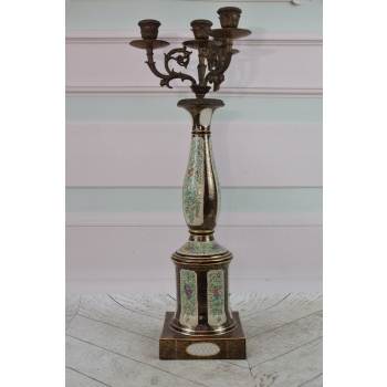 Pałacowy Świecznik z Porcelany - Secesja - Porcelana + Brąz - Kwiaty Ozdoba
