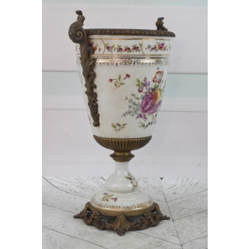 Biały Porcelanowy Wazon - Waza Amfora - Porcelana + Brąz - Uszkodzona