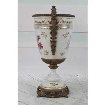 Biały Porcelanowy Wazon - Waza Amfora - Porcelana + Brąz - Uszkodzona