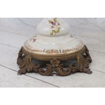 Biały Porcelanowy Wazon - Waza Amfora - Porcelana + Brąz - Uszkodzona
