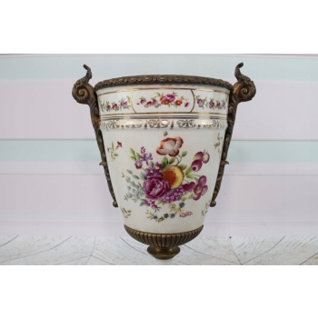 Biały Porcelanowy Wazon - Waza Amfora - Porcelana + Brąz - Uszkodzona