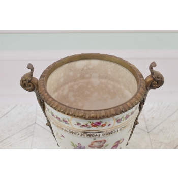 Biały Porcelanowy Wazon - Waza Amfora - Porcelana + Brąz - Uszkodzona