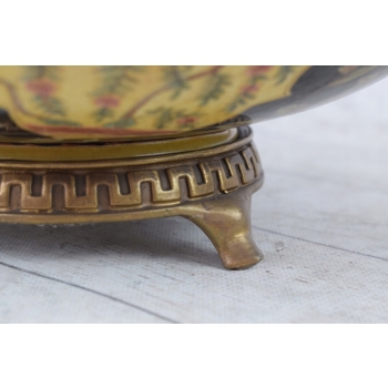 Porcelanowa Patera - Stojak Na Owoce - Porcelana + Brąz - Kwiaty Czarna