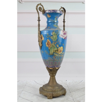 Porcelanowy Wazon Na Kwiaty - Amfora - Porcelana + Brąz - Kolorowe Kwiaty