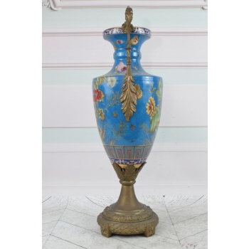 Porcelanowy Wazon Na Kwiaty - Amfora - Porcelana + Brąz - Kolorowe Kwiaty