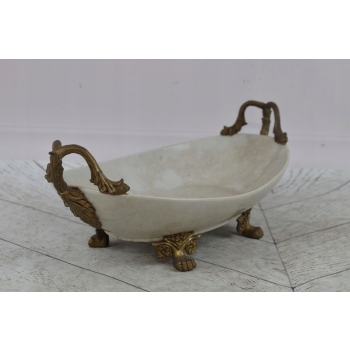 Biała Porcelanowa Patera - Stojak Na Owoce - Porcelana + Brąz - Prezent