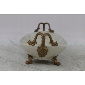 Biała Porcelanowa Patera - Stojak Na Owoce - Porcelana + Brąz - Prezent