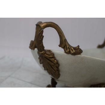 Biała Porcelanowa Patera - Stojak Na Owoce - Porcelana + Brąz - Prezent