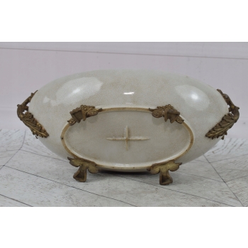 Biała Porcelanowa Patera - Stojak Na Owoce - Porcelana + Brąz - Prezent