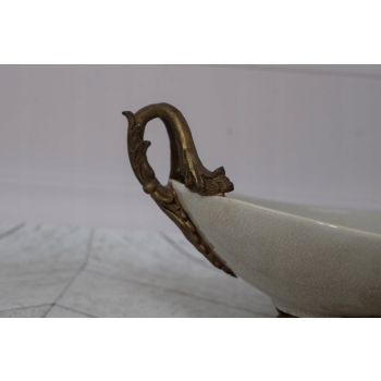 Biała Porcelanowa Patera - Stojak Na Owoce - Porcelana + Brąz - Prezent