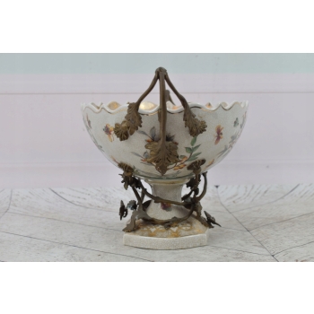 Biała Porcelanowa Patera - Misa Waza - Porcelana + Brąz - Ptaki Ozdoba
