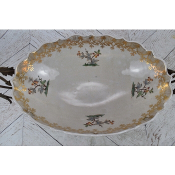 Biała Porcelanowa Patera - Misa Waza - Porcelana + Brąz - Ptaki Ozdoba