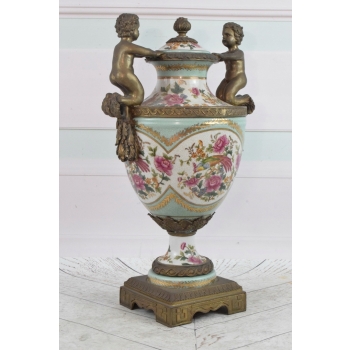 Porcelanowa Waza - Amfora Wazon Porcelana + Brąz - Dzieci - Kolorowe Kwiaty