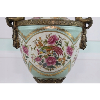 Porcelanowa Waza - Amfora Wazon Porcelana + Brąz - Dzieci - Kolorowe Kwiaty