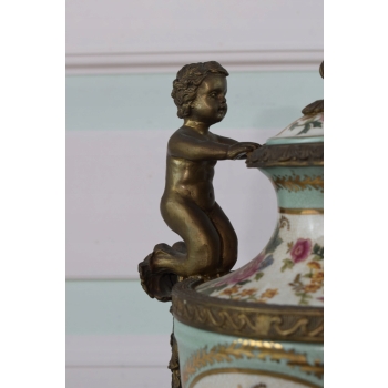 Porcelanowa Waza - Amfora Wazon Porcelana + Brąz - Dzieci - Kolorowe Kwiaty