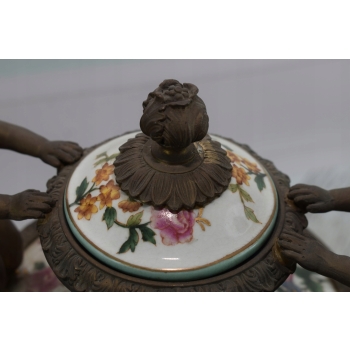Porcelanowa Waza - Amfora Wazon Porcelana + Brąz - Dzieci - Kolorowe Kwiaty