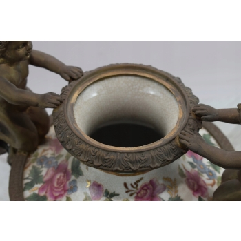 Porcelanowa Waza - Amfora Wazon Porcelana + Brąz - Dzieci - Kolorowe Kwiaty