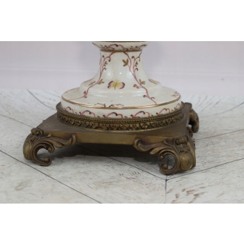 Biały Porcelanowy Wazon Secesja - Amfora Waza - Porcelana + Brąz - Kwiaty