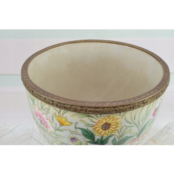 Porcelanowy Kwiecisty Wazon - Amfora Waza - Porcelana Brąz Kolorowe Kwiaty