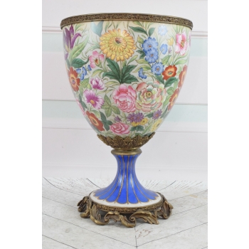 Porcelanowy Kwiecisty Wazon - Amfora Waza - Porcelana Brąz Kolorowe Kwiaty