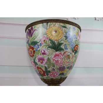 Porcelanowy Kwiecisty Wazon - Amfora Waza - Porcelana Brąz Kolorowe Kwiaty