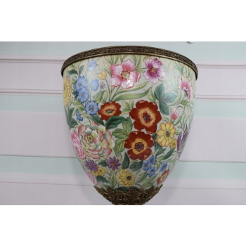 Porcelanowy Kwiecisty Wazon - Amfora Waza - Porcelana Brąz Kolorowe Kwiaty
