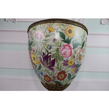 Porcelanowy Kwiecisty Wazon - Amfora Waza - Porcelana Brąz Kolorowe Kwiaty