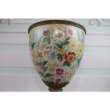 Porcelanowy Kwiecisty Wazon - Amfora Waza - Porcelana Brąz Kolorowe Kwiaty