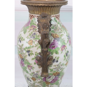 Porcelanowy Kwiecisty Wazon - Amfora Waza - Porcelana Brąz Kolorowe Kwiaty