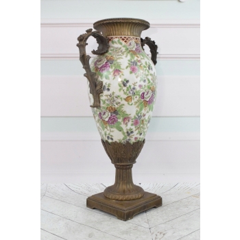 Porcelanowy Kwiecisty Wazon - Amfora Waza - Porcelana Brąz Kolorowe Kwiaty