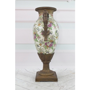 Porcelanowy Kwiecisty Wazon - Amfora Waza - Porcelana Brąz Kolorowe Kwiaty
