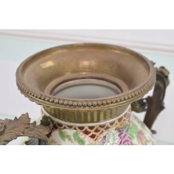 Porcelanowy Kwiecisty Wazon - Amfora Waza - Porcelana Brąz Kolorowe Kwiaty