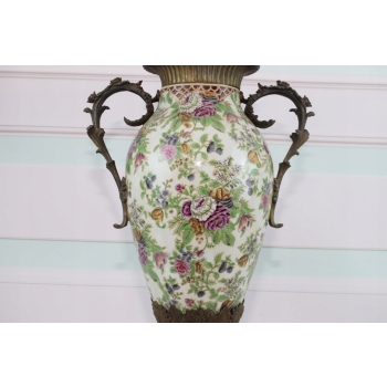 Porcelanowy Kwiecisty Wazon - Amfora Waza - Porcelana Brąz Kolorowe Kwiaty