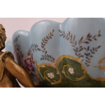 Cztery Amory Trzymające Patere - Patera Porcelana + Figury z Brązu