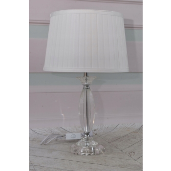 Kryształowa Lampa Biała z Abażurem - Lampka Abażur Kryształ Glamour Ozdoba