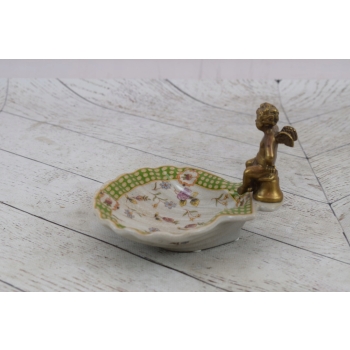 Porcelanowa Mini Patera - Mydelniczka - Porcelana + Figura z Brązu Amor
