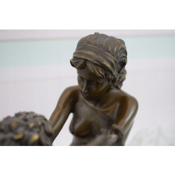 Nimfa I Amor Ze Strzałą - Naga Kobieta - Figura Rzeźba z Brązu - Dekoracja