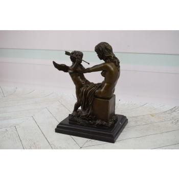 Nimfa I Amor Ze Strzałą - Naga Kobieta - Figura Rzeźba z Brązu - Dekoracja