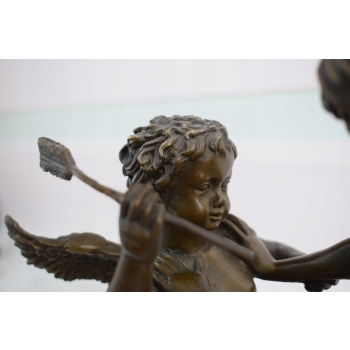 Nimfa I Amor Ze Strzałą - Naga Kobieta - Figura Rzeźba z Brązu - Dekoracja
