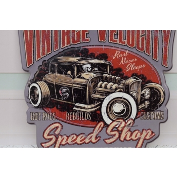 Blaszany Szyld - Vintage Veolcity - Ozdoba Mechanik Garaż Dekoracja Sciane